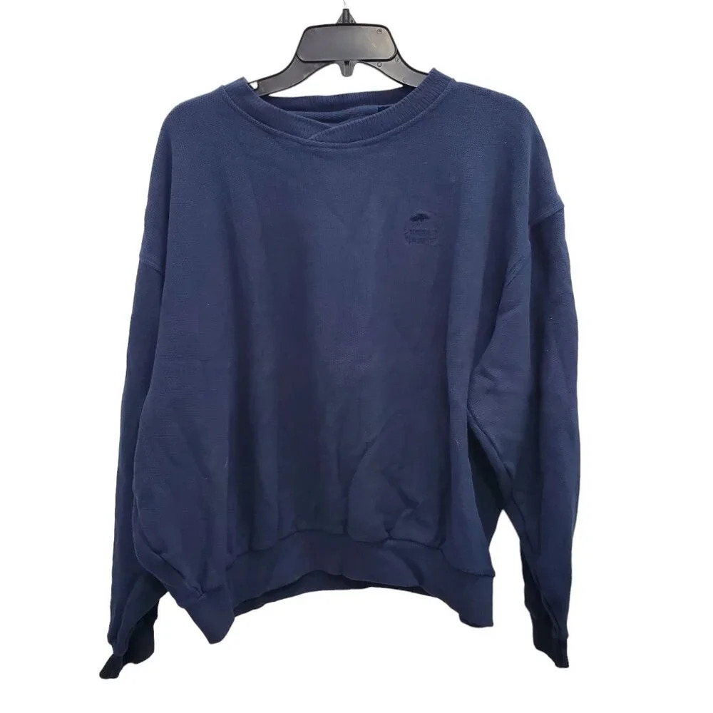 Pebble Beach Men's Vintage Navy Blue Embroidered Cotton Knit Crewneck Sweater XL